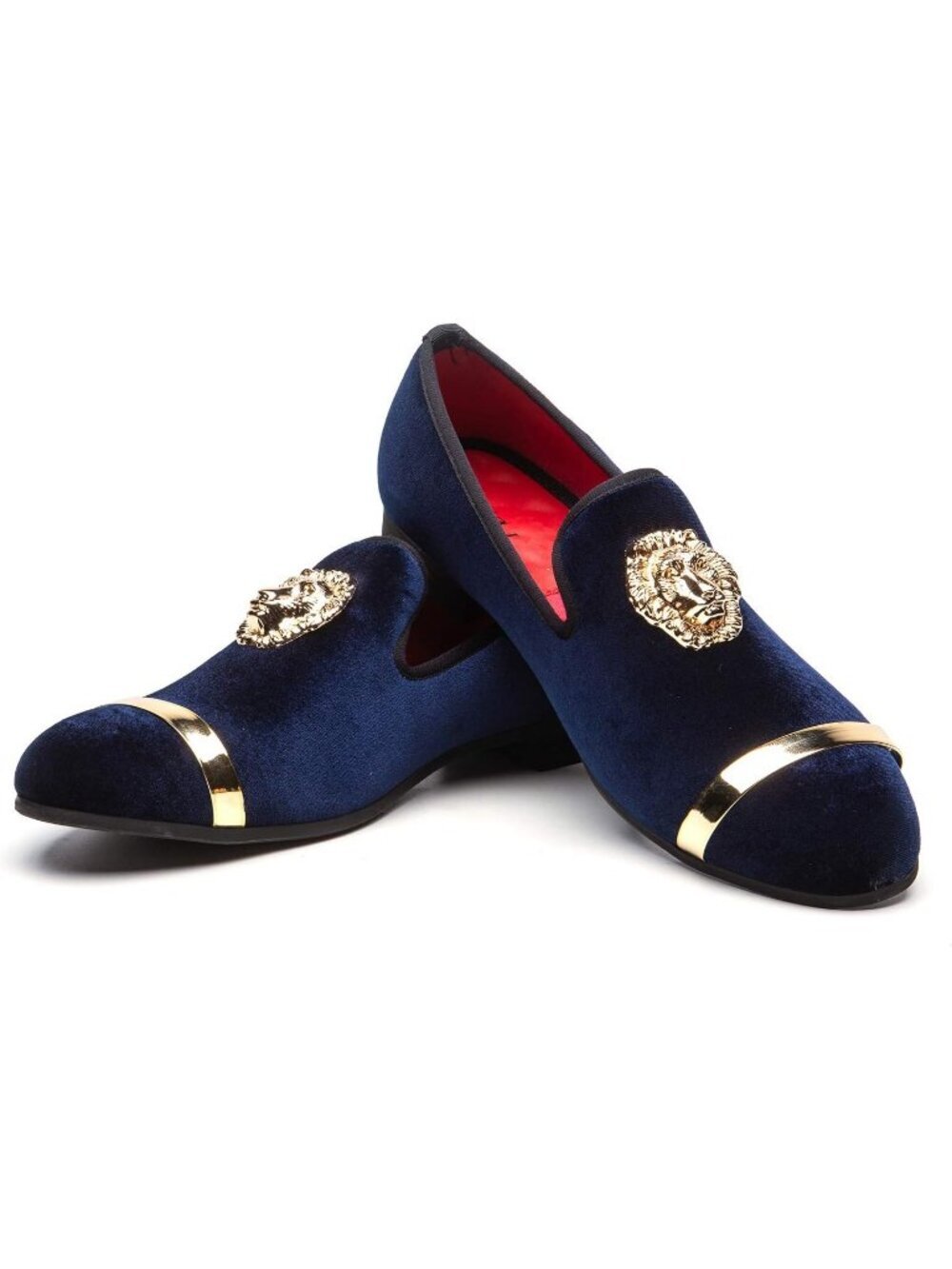 JITAI Men's Blue01 Velvet Loafer Lion Buckle Penny Slip On Leather Formal Shoes